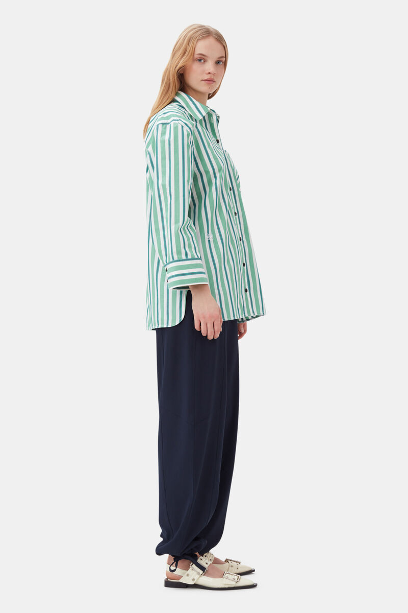 Creme de Menthe Green Striped Cotton Oversized Shirt | GANNI US