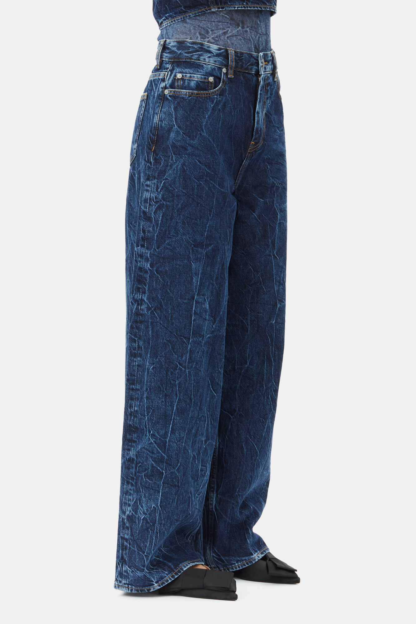 Mørkeblå Marri-jeans, Organic Cotton, in colour Mid Blue Stone - 2 - GANNI