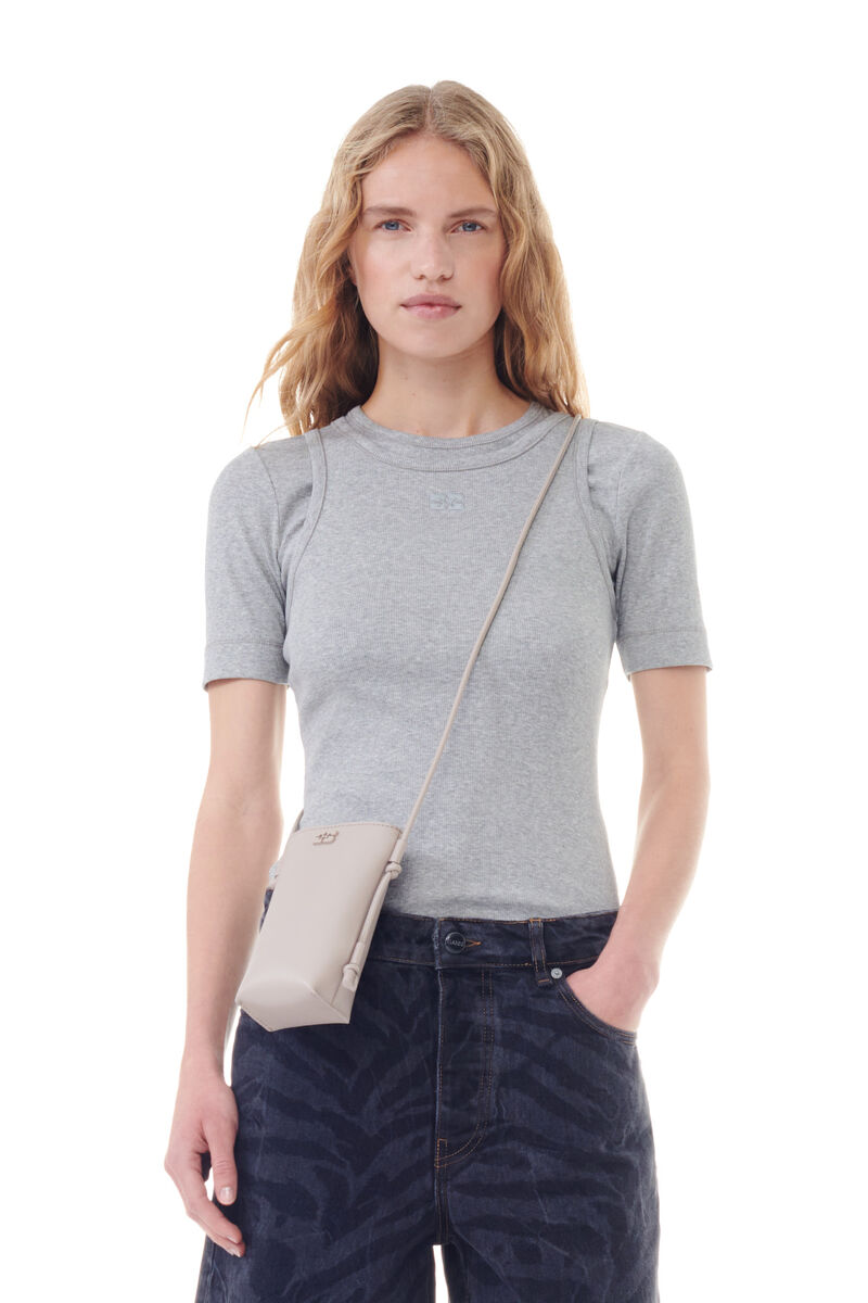 Beige Bou Crossbody, Polyester, in colour Oyster Gray - 1 - GANNI