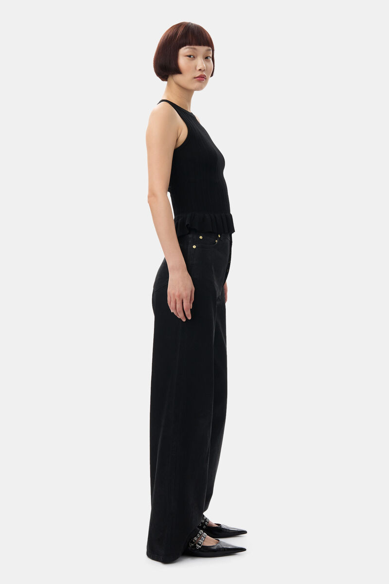 Black Rib Tank Top, Polyamide, in colour Black - 3 - GANNI