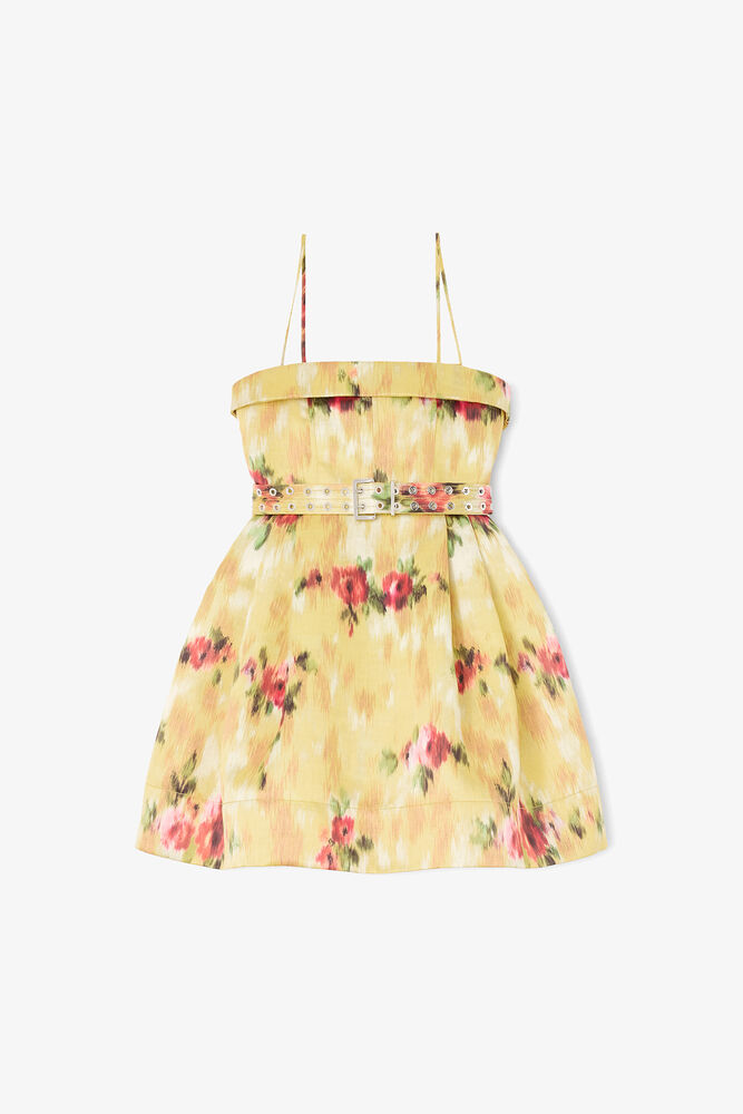 Kleid aus bedrucktem Satin in Gelb, Aurora