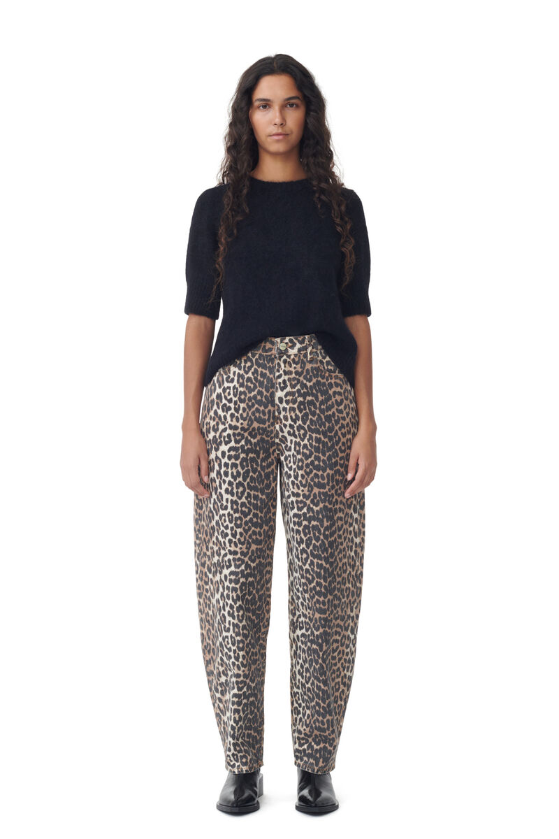 Leopard Denim Stary Jeans, Cotton, in colour Leopard - 1 - GANNI