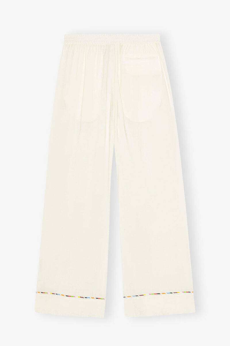 Fluid Modal Elasticated Trousers, Modal, in colour Egret - 2 - GANNI