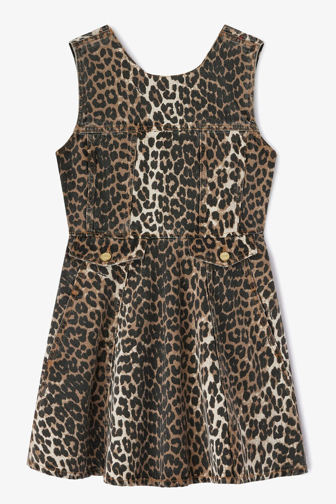 Leopard Denim Mini Dress, Almond Milk