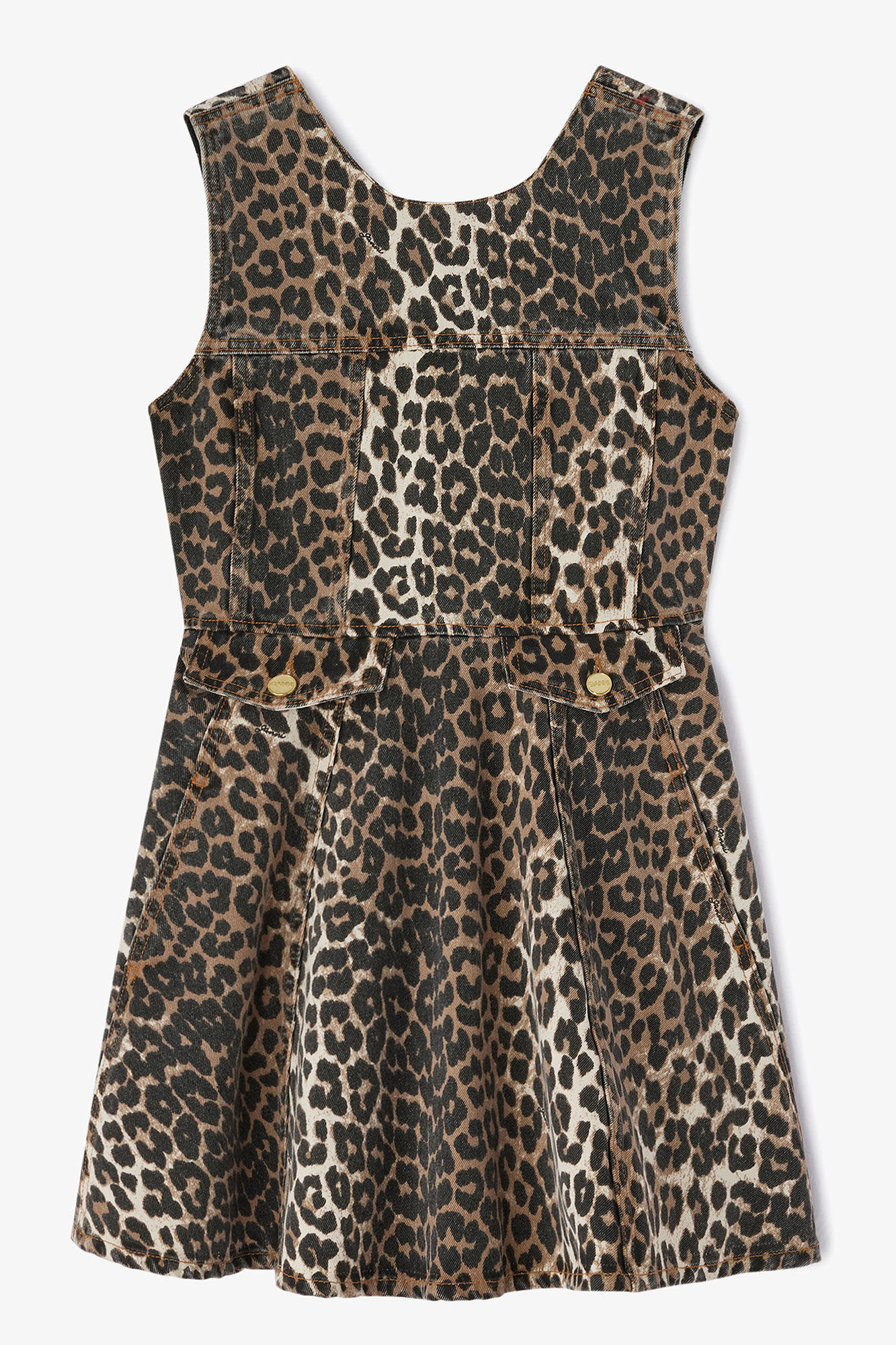 Leopard Denim Mini Dress, in colour Almond Milk - 1 - GANNI