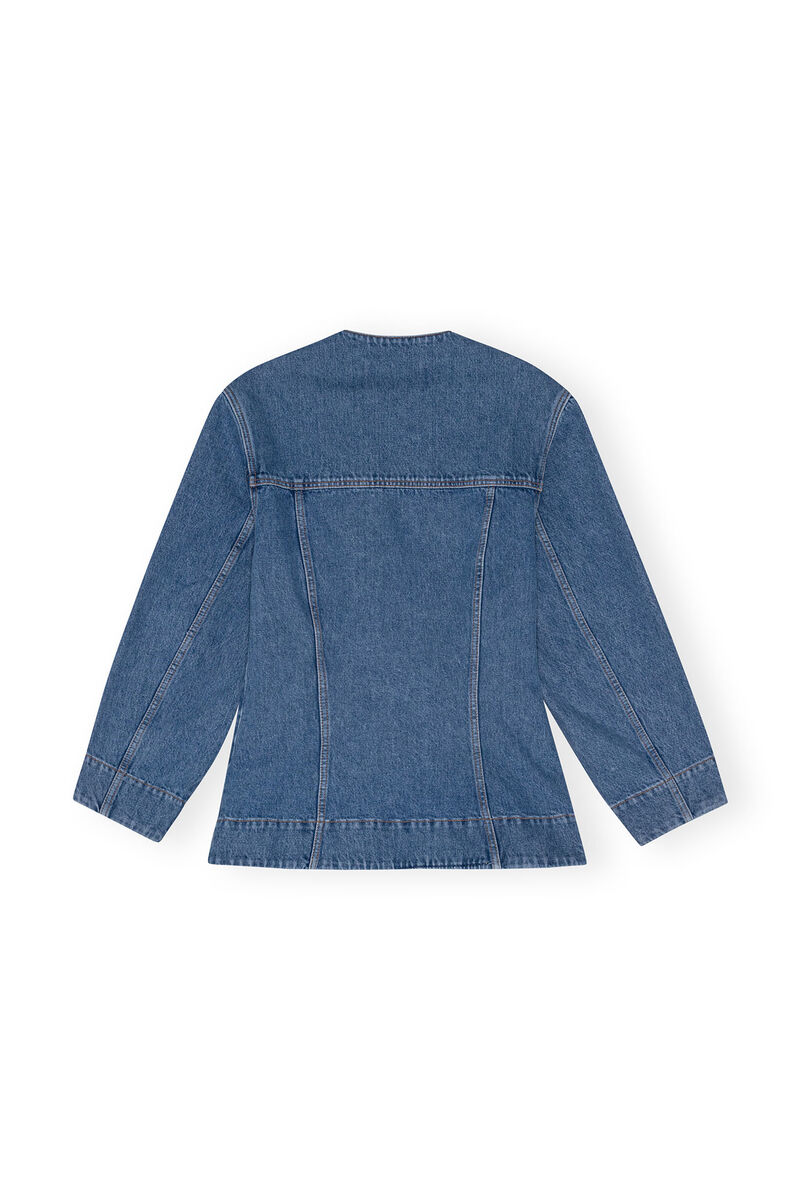 Mid Blue Vintage Fitted Denim Blazer, Cotton, in colour Mid Blue Vintage - 2 - GANNI