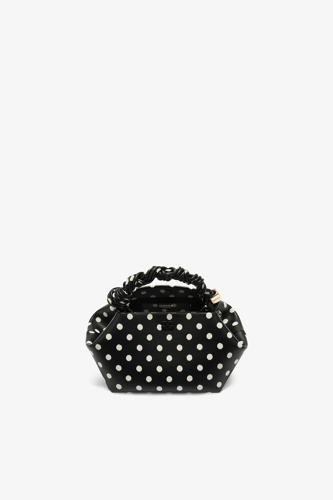 GANNI✨ポルカドットブラウス　定価7万　ビジュー　ロゴ　白　黒　ギャザー GANNI✨ポルカドットブラウス定価7万ビジューロゴ白黒ギャザー