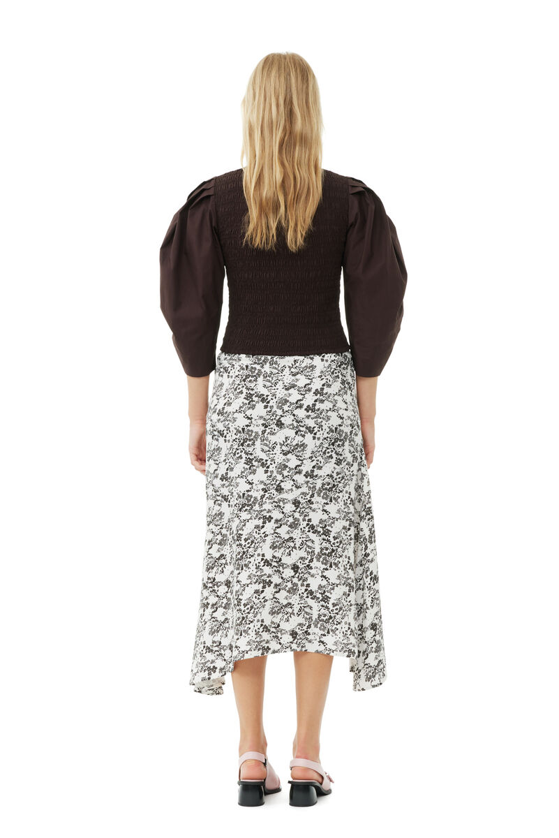 Floral Viscose Twill Long Skirt, Ecovero Viscose, in colour Egret - 4 - GANNI