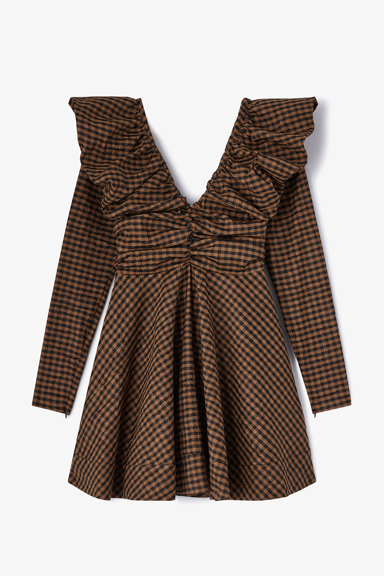 Dress in Check Taffeta, Recycled Polyester, in colour Tobacco Brown - 1 - GANNI