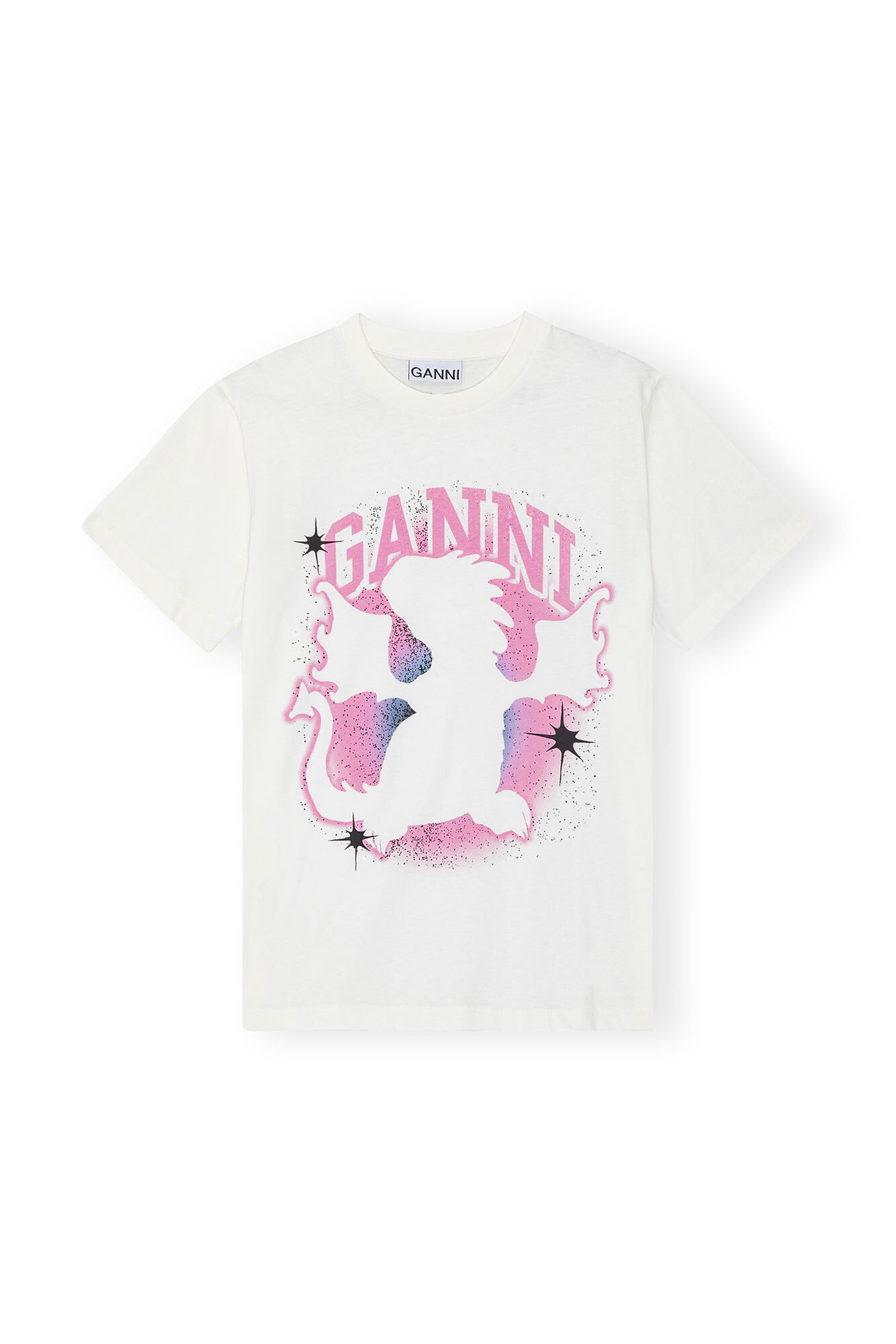 White Relaxed Dragon T-Shirt, Cotton, in colour Egret - 1 - GANNI