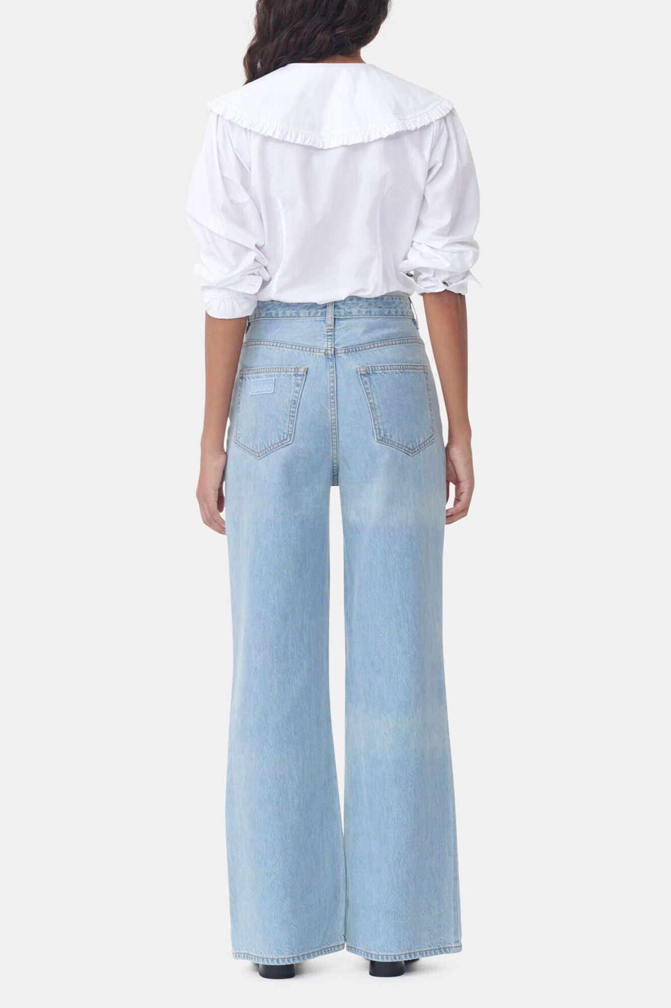 White Frill Collar Poplin Shirt, Cotton, in colour Bright White - 4 - GANNI