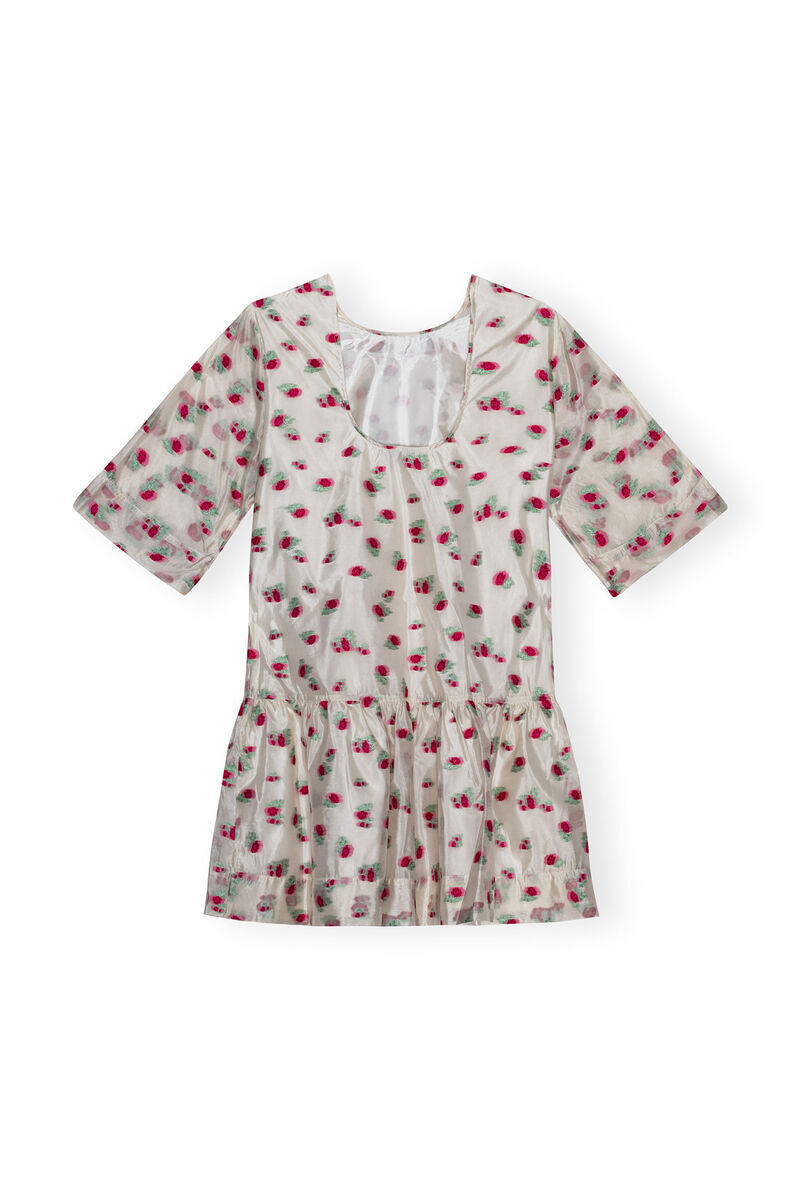 Organza Jacquard Open-back Mini Kleid, Polyester, in colour Tofu - 2 - GANNI