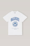 Basic Cotton Jersey O-neck Blue Smiley Relaxed T-Shirt, Cotton, in colour Bright White - 1 - GANNI