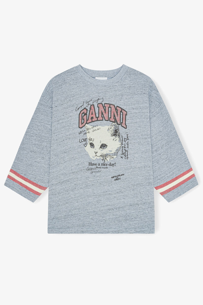 T-shirt with Kitty, Organic Cotton, in colour Baby Blue - 1 - GANNI