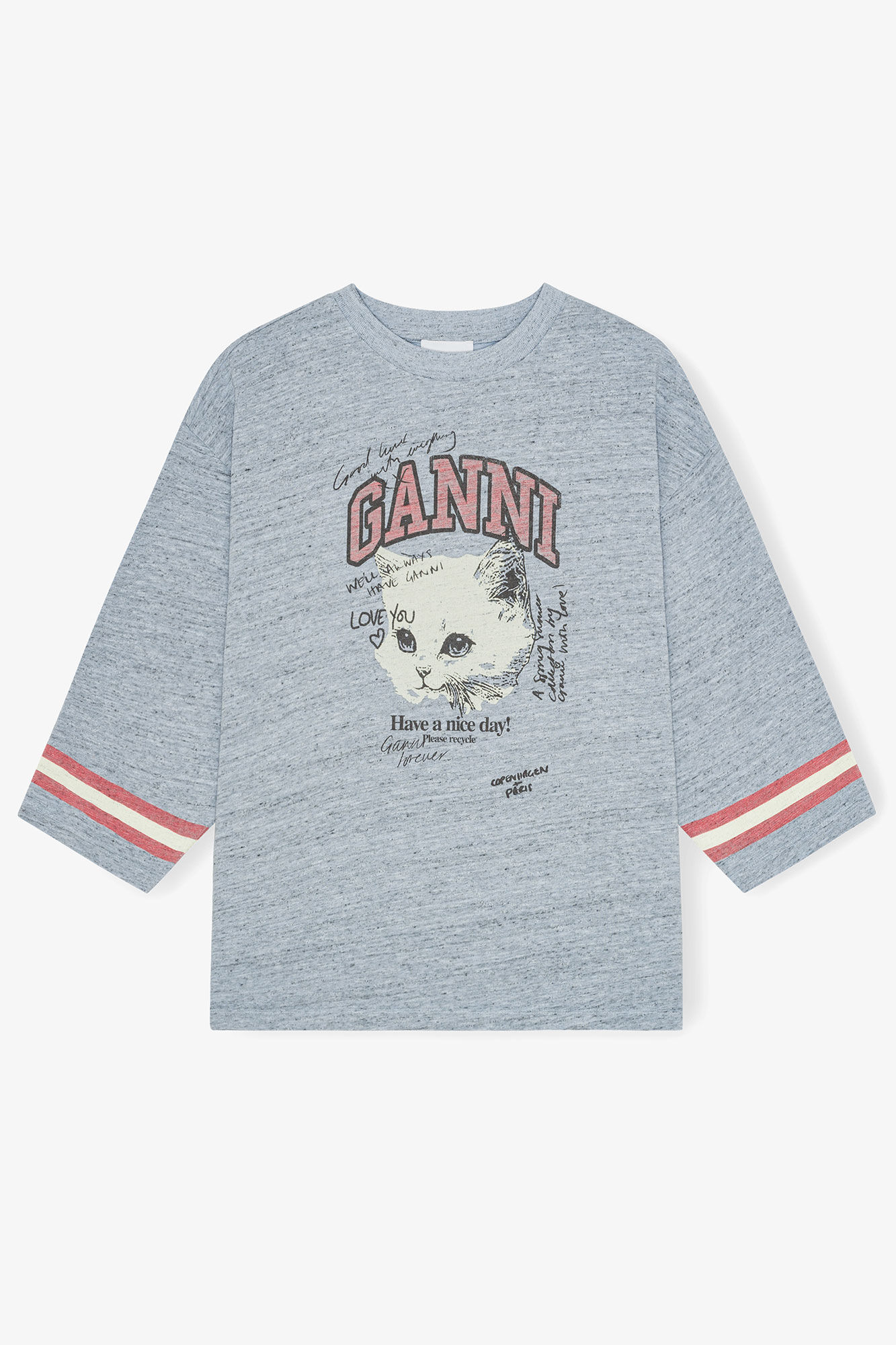 T-shirt with Kitty, Organic Cotton, in colour Baby Blue - 1 - GANNI