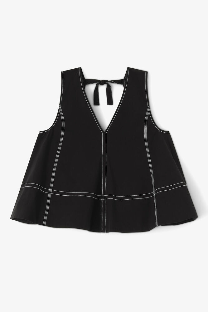 Black Cotton A-line Top, Black