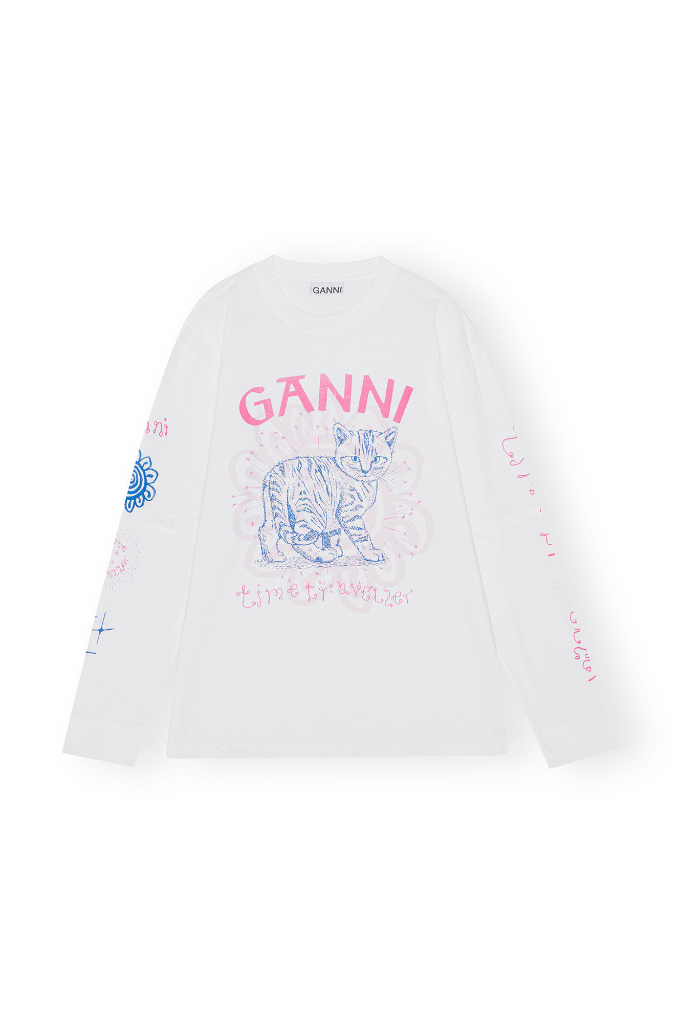 White Cat Graphic T-Shirt, Cotton, in colour Bright White - 1 - GANNI