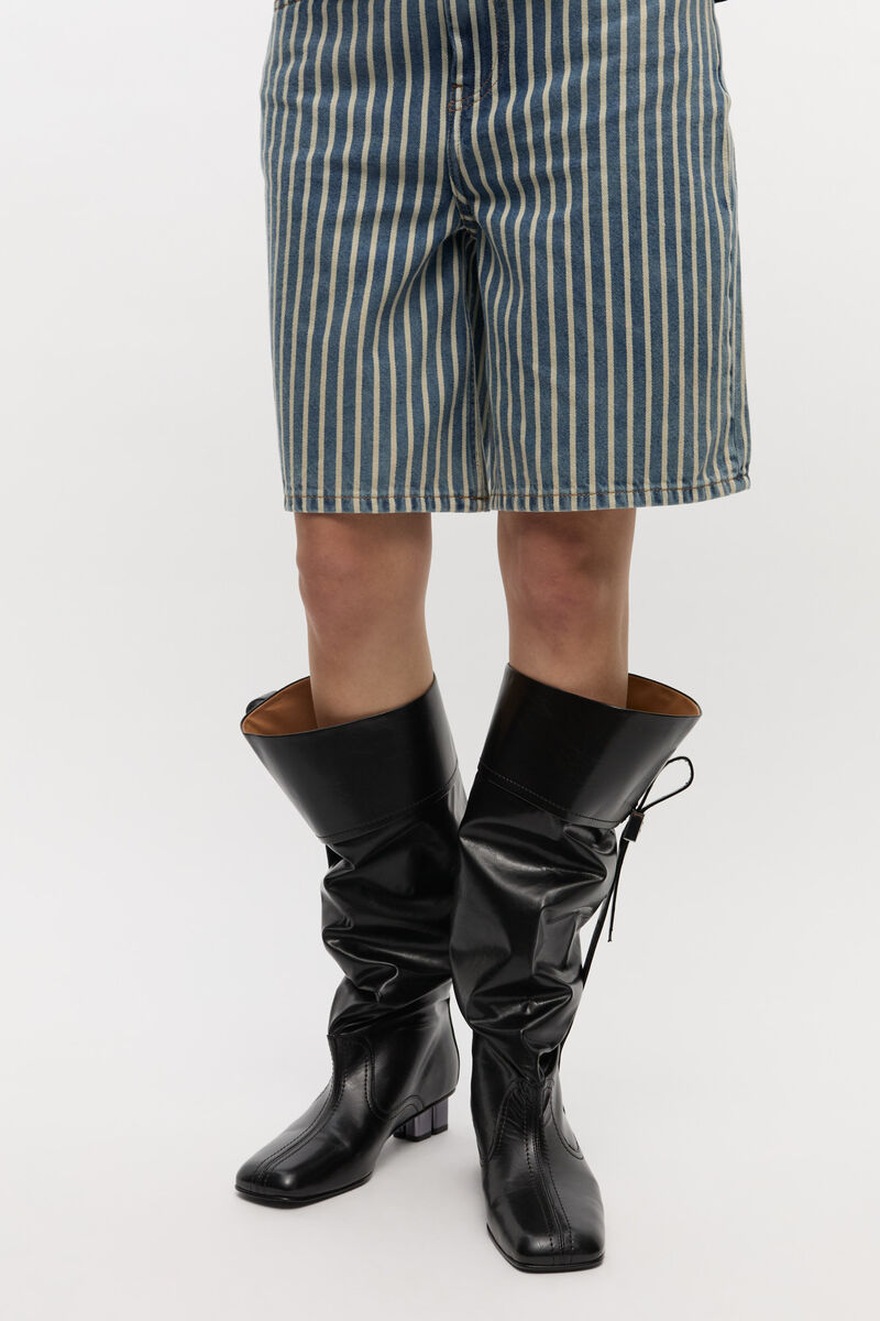 Bottes souples hauteur genou noires, Cotton, in colour Black - 1 - GANNI