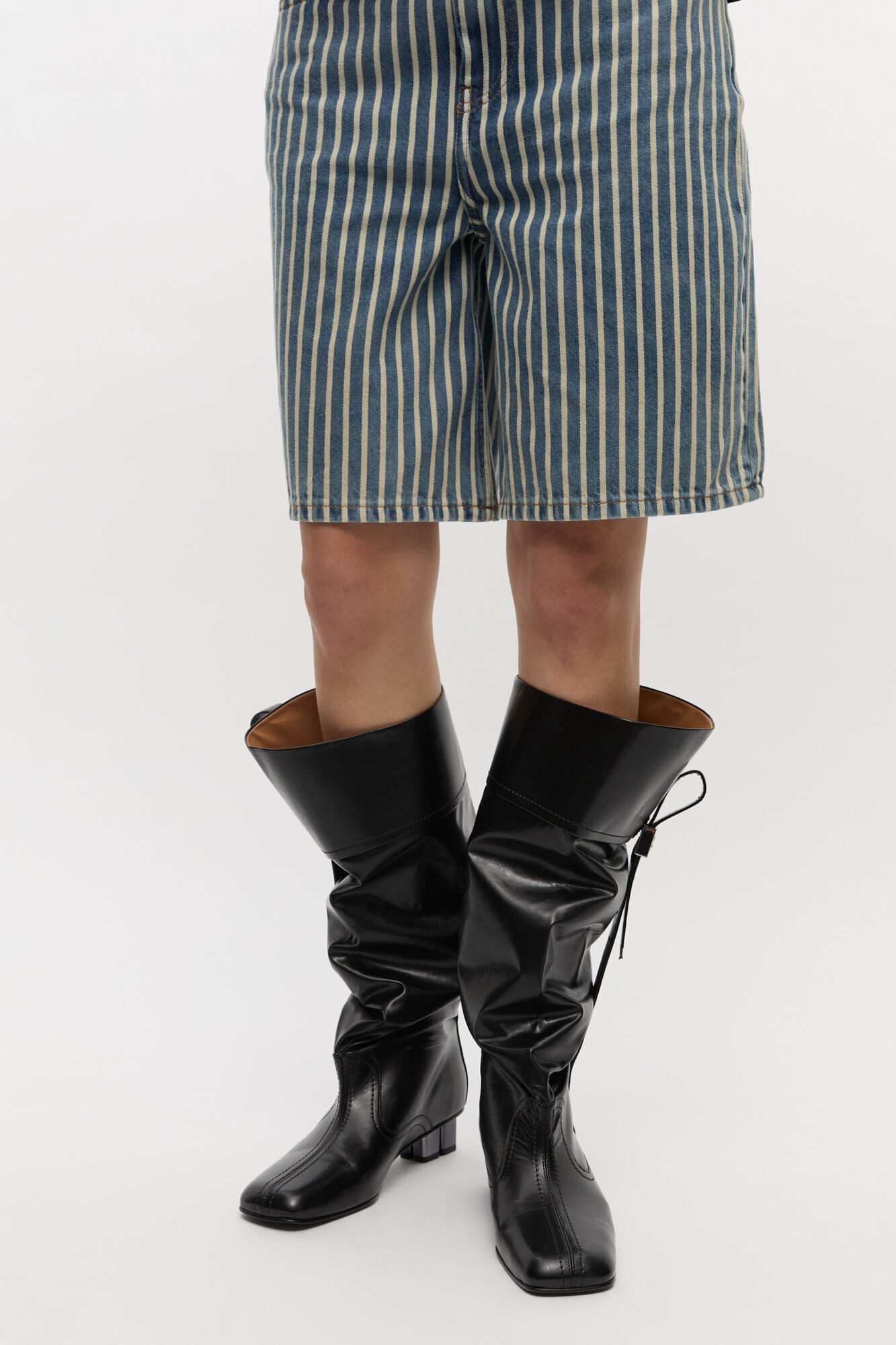 Bottes souples hauteur genou noires, Cotton, in colour Black - 1 - GANNI