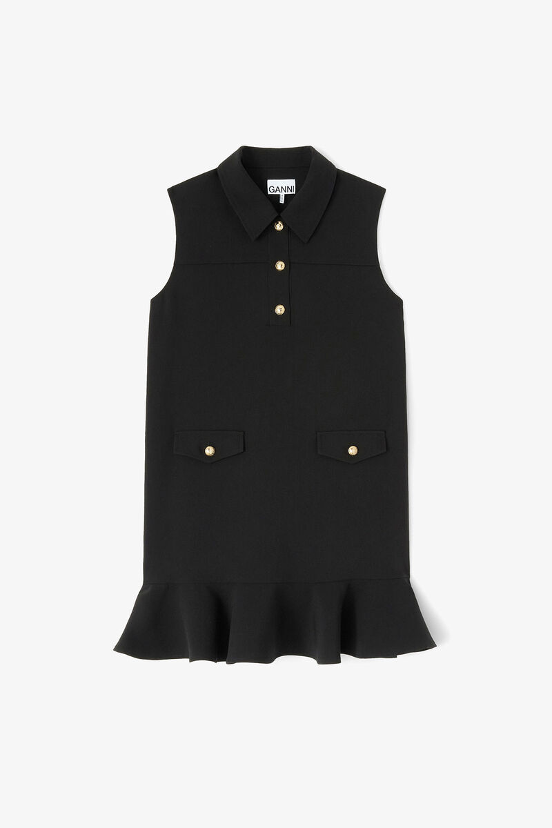 Schwarzes Anzug-Minikleid aus Twill, Recycled Polyester, in colour Jet Black - 1 - GANNI