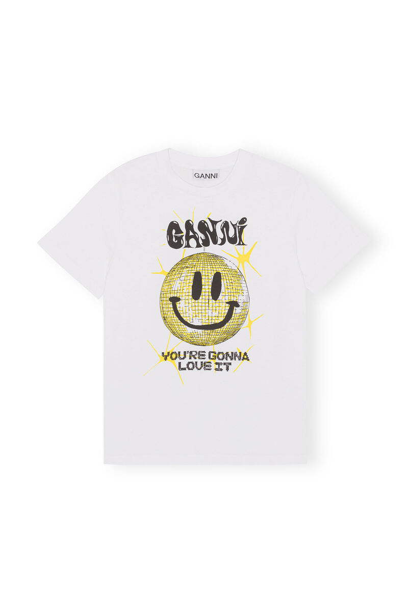 Yellow Smiley Relaxed T-shirt, in colour Bright White - 1 - GANNI