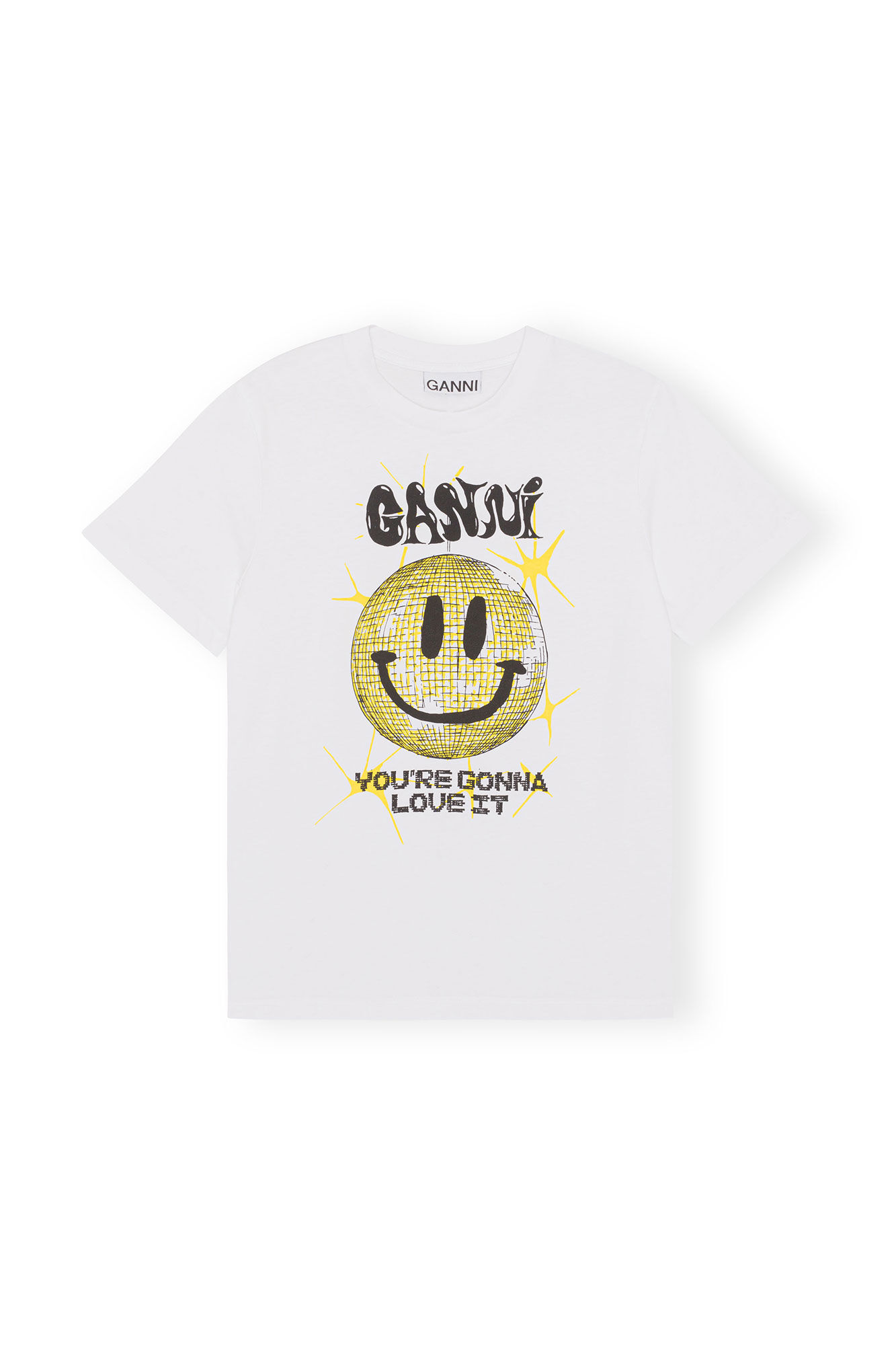 Yellow Smiley Relaxed T-shirt, Cotton, in colour Bright White - 1 - GANNI
