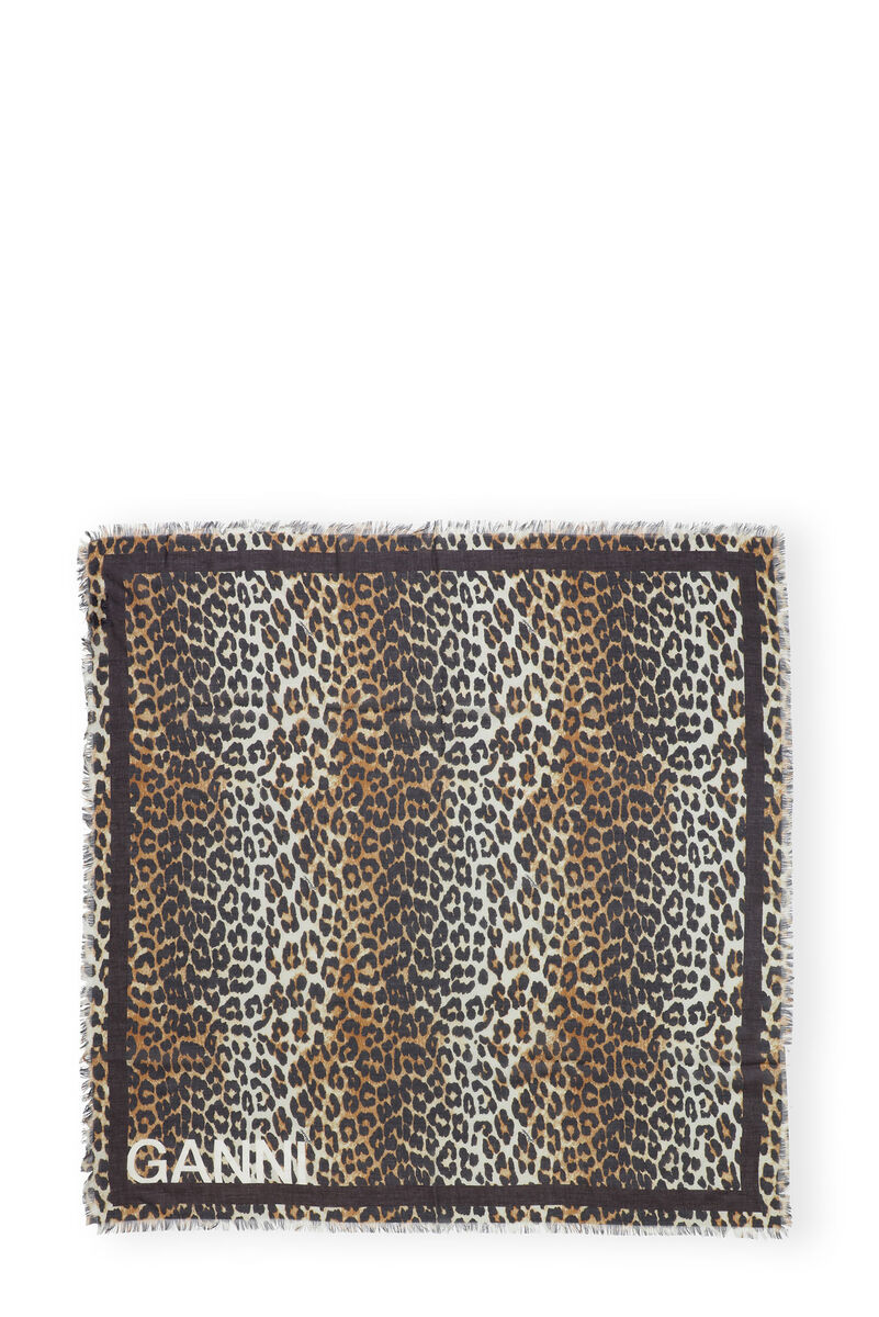 Light Printed Leopard Scarf, Modal, in colour Leopard - 2 - GANNI