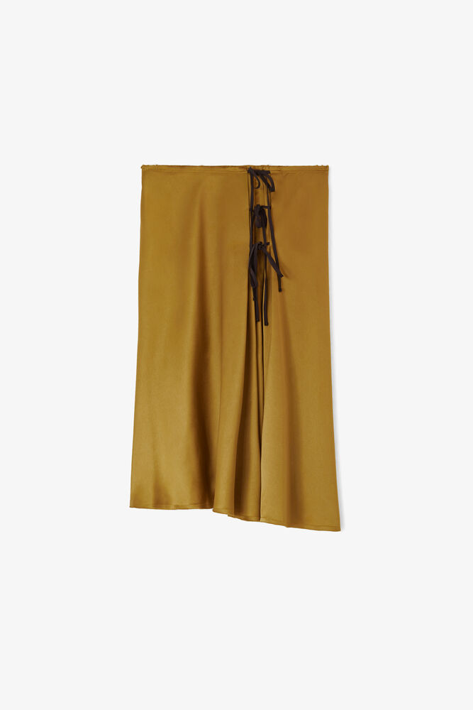 Rock aus gr&uuml;nem Satin, Ecru Olive
