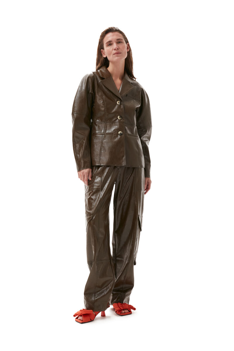 Brown Patent Pants, in colour Teak - 3 - GANNI