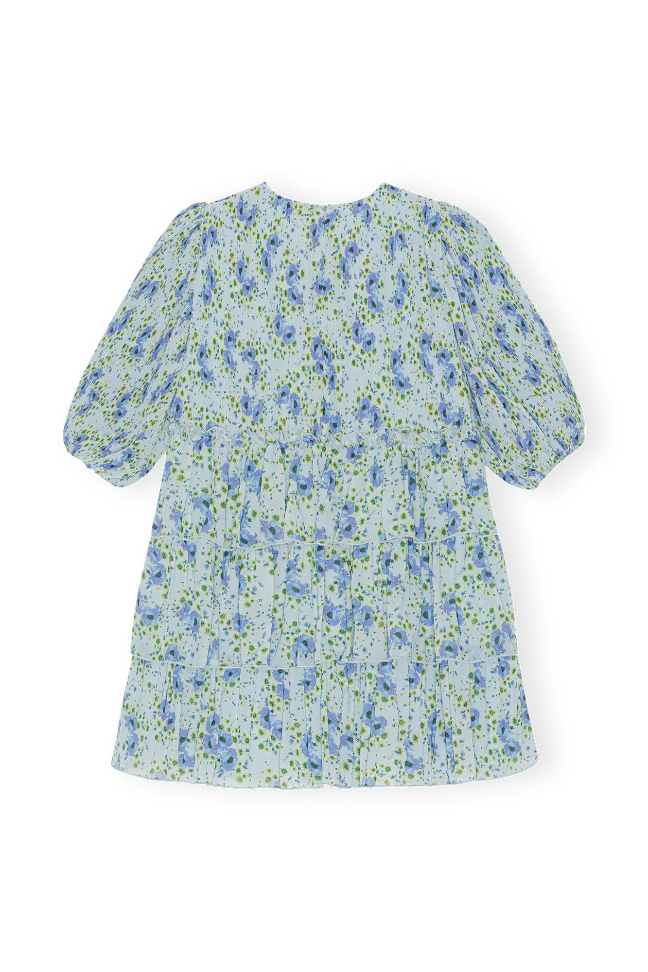 Pleated Georgette Mini Dress, Recycled Polyester, in colour Ice Water - 2 - GANNI