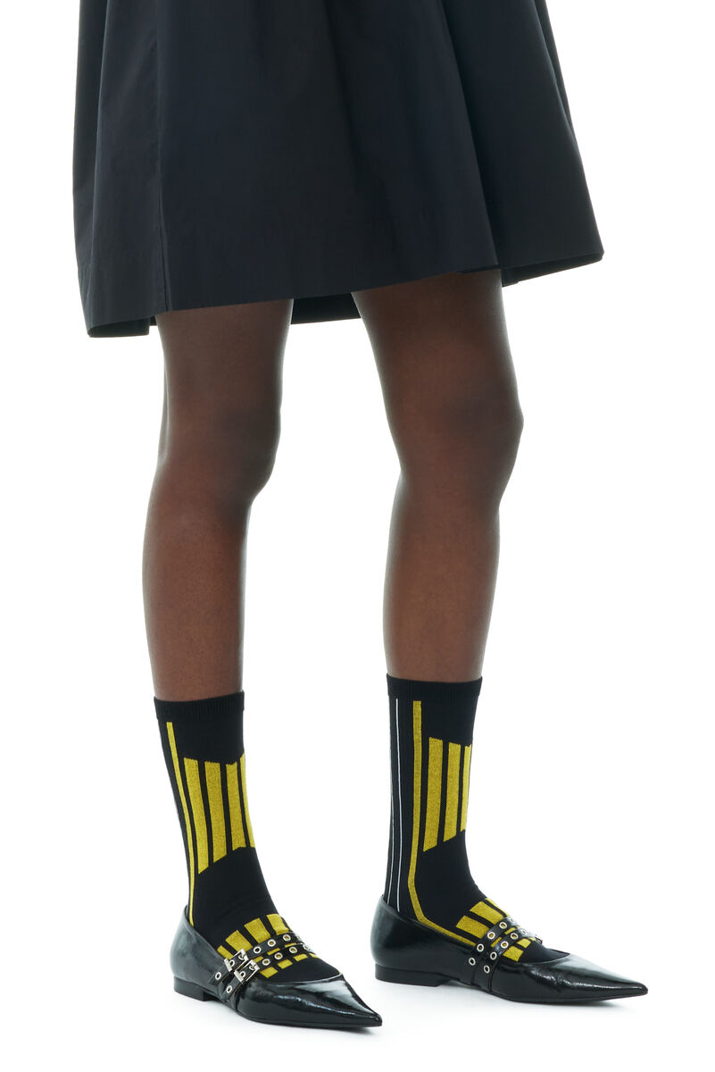 Black/Yellow Sporty-sokker, Cotton, in colour Blazing Yellow - 1 - GANNI
