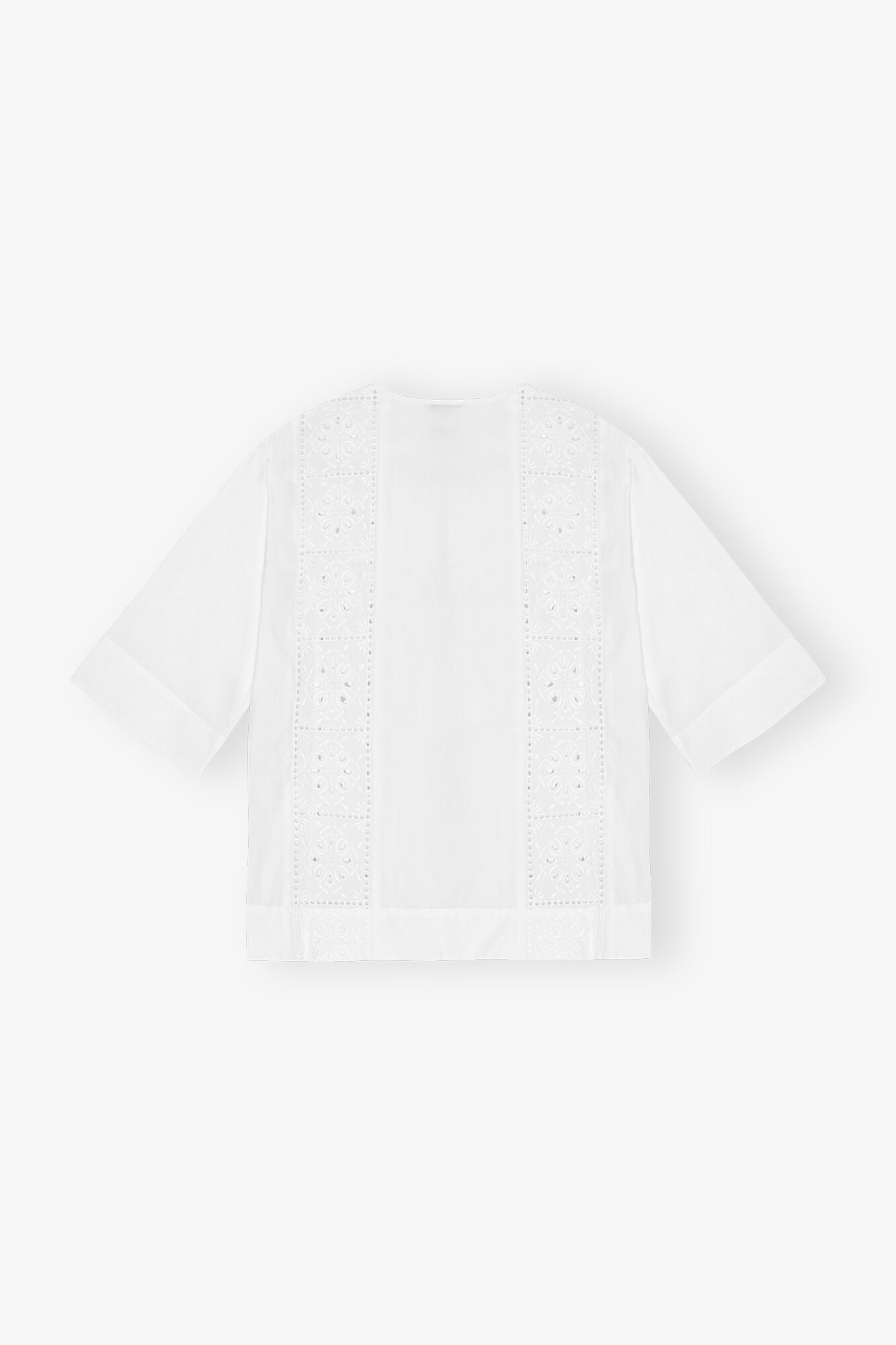 White Broderie Anglaise Tie Blouse, Cotton, in colour Bright White - 2 - GANNI