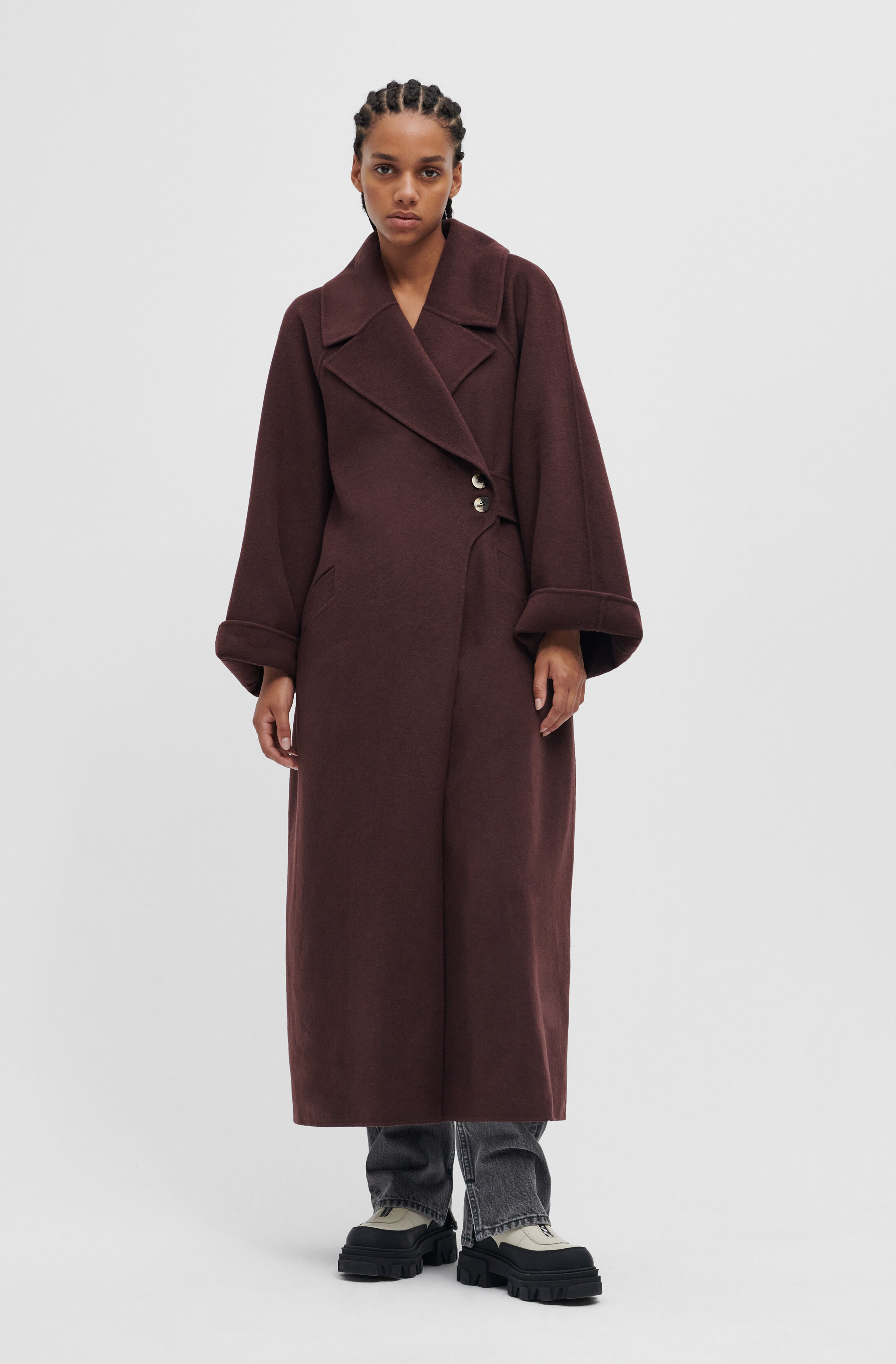 wool blend long coat
