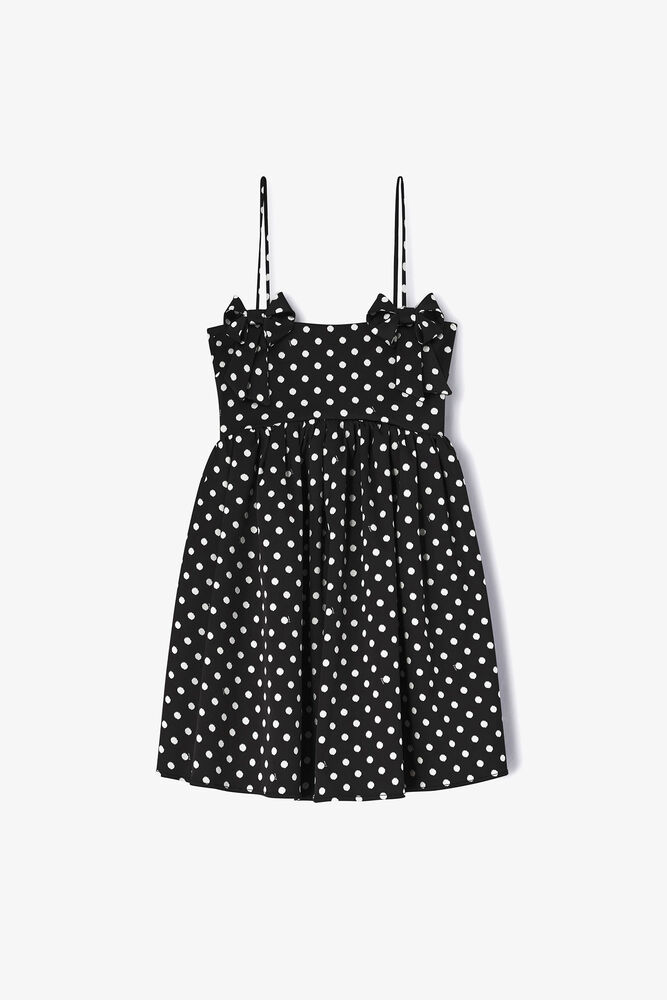Polka-Dot Satin Mini Dress, Black