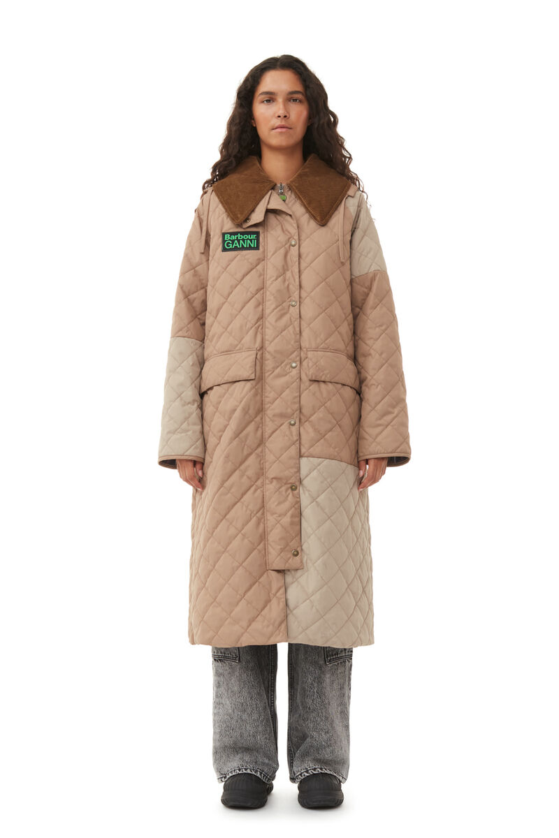 GANNI x Barbour Burghley Quilted Jakke, Recycled Polyester, in colour Timber Wolf - 1 - GANNI