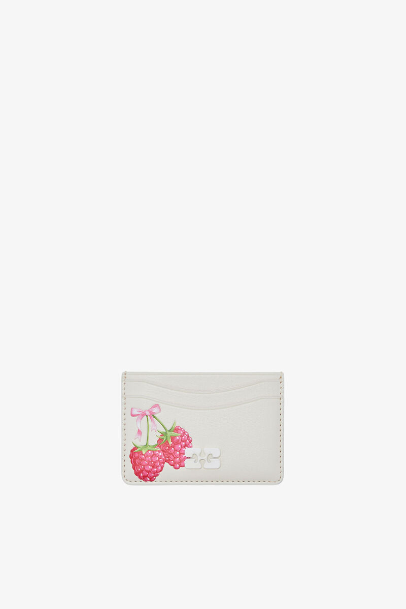 Bou Card Holder in White, Recycled Leather, in colour Egret - 1 - GANNI