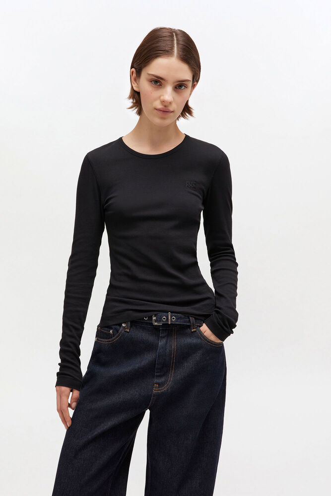 Black Rib Long Sleeve, Black/Black