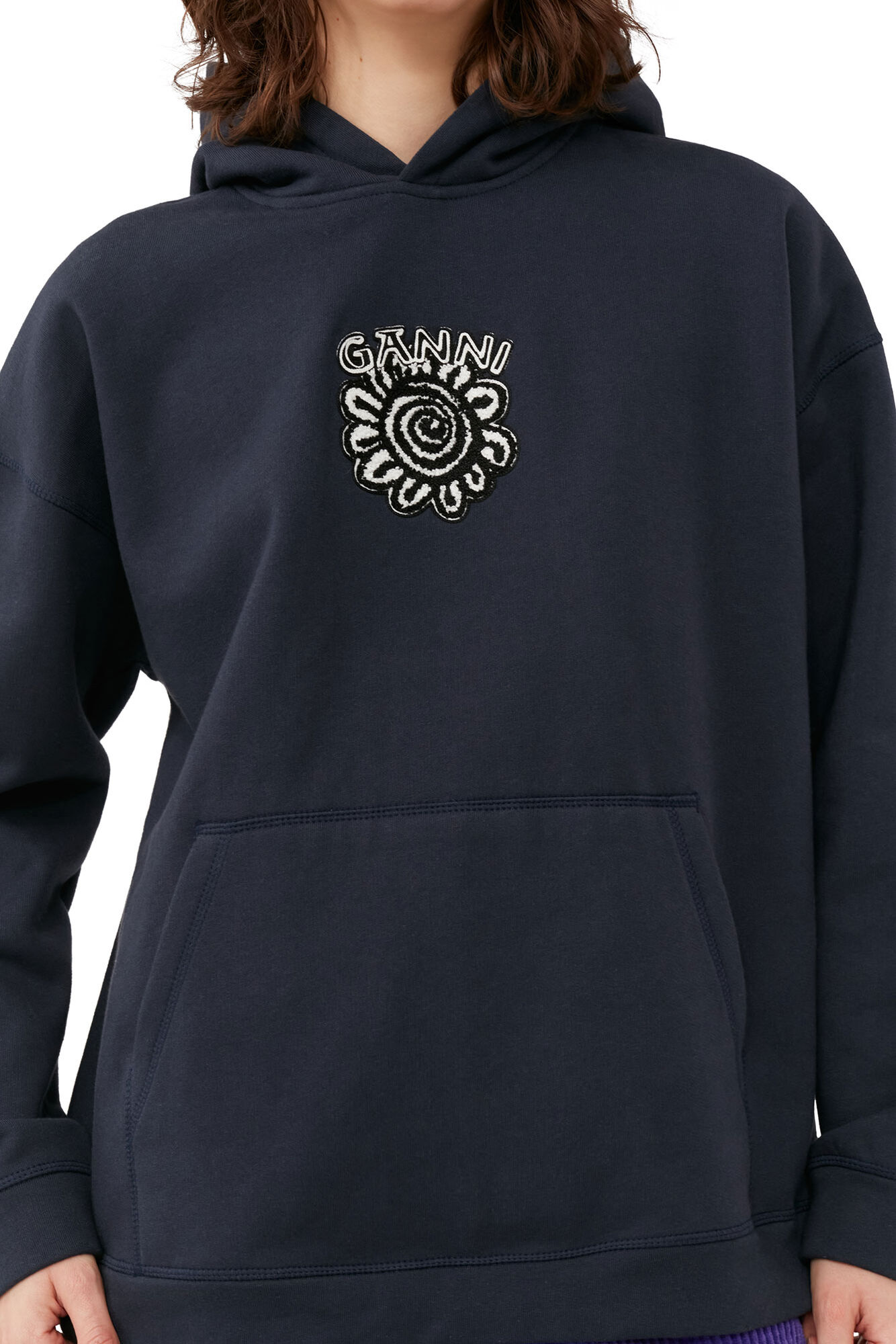 Blue Oversized Isoli Flower Hoodie, Cotton, in colour Sky Captain - 5 - GANNI