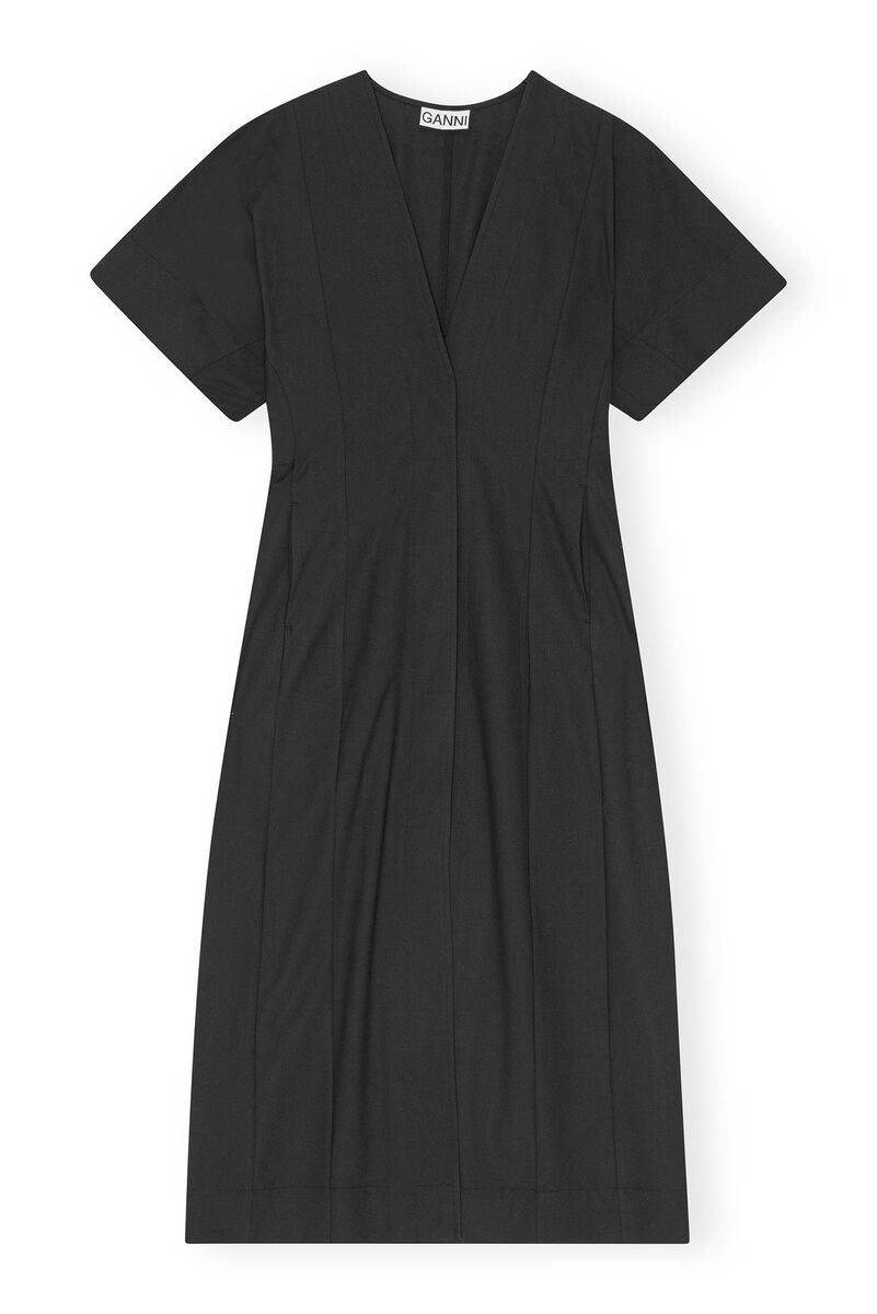 Black Drapey Melange Midi Kleid, Elastane, in colour Black - 1 - GANNI
