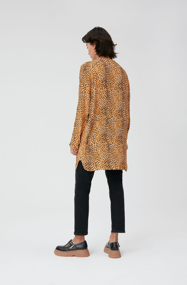 Long O-Neck Shirt, Viscose, in colour Bright Marigold - 3 - GANNI