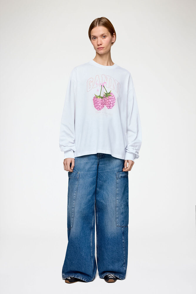 Long-sleeve T-shirt with Raspberries, Bright White