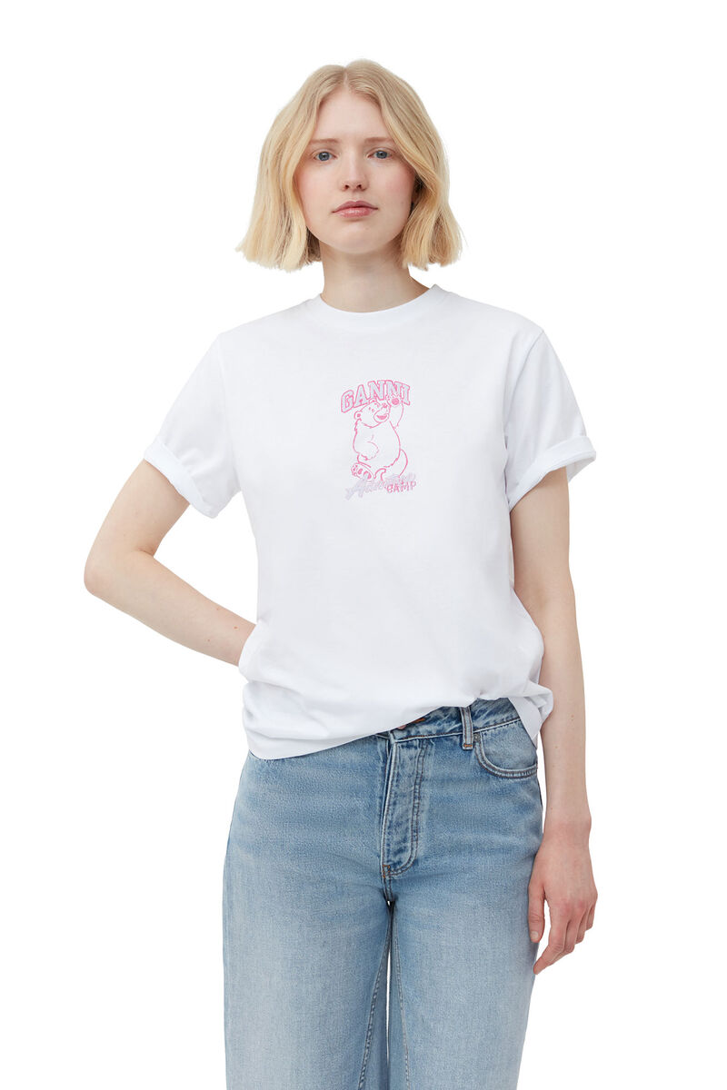 Basic Jersey Camp Bear T-shirt, Cotton, in colour Bright White - 4 - GANNI