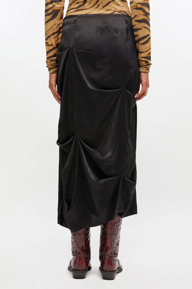 Black Draped Skirt, Acetate, in colour Black - 3 - GANNI