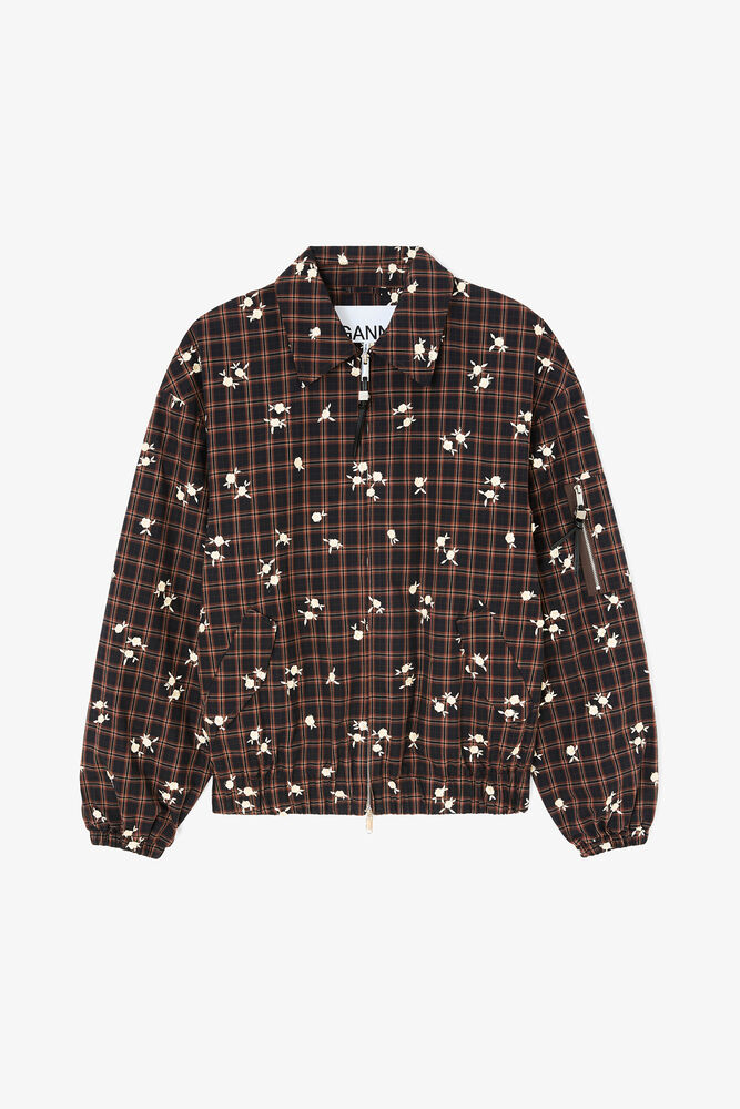 Bomber in Printed Check, Cappuccino