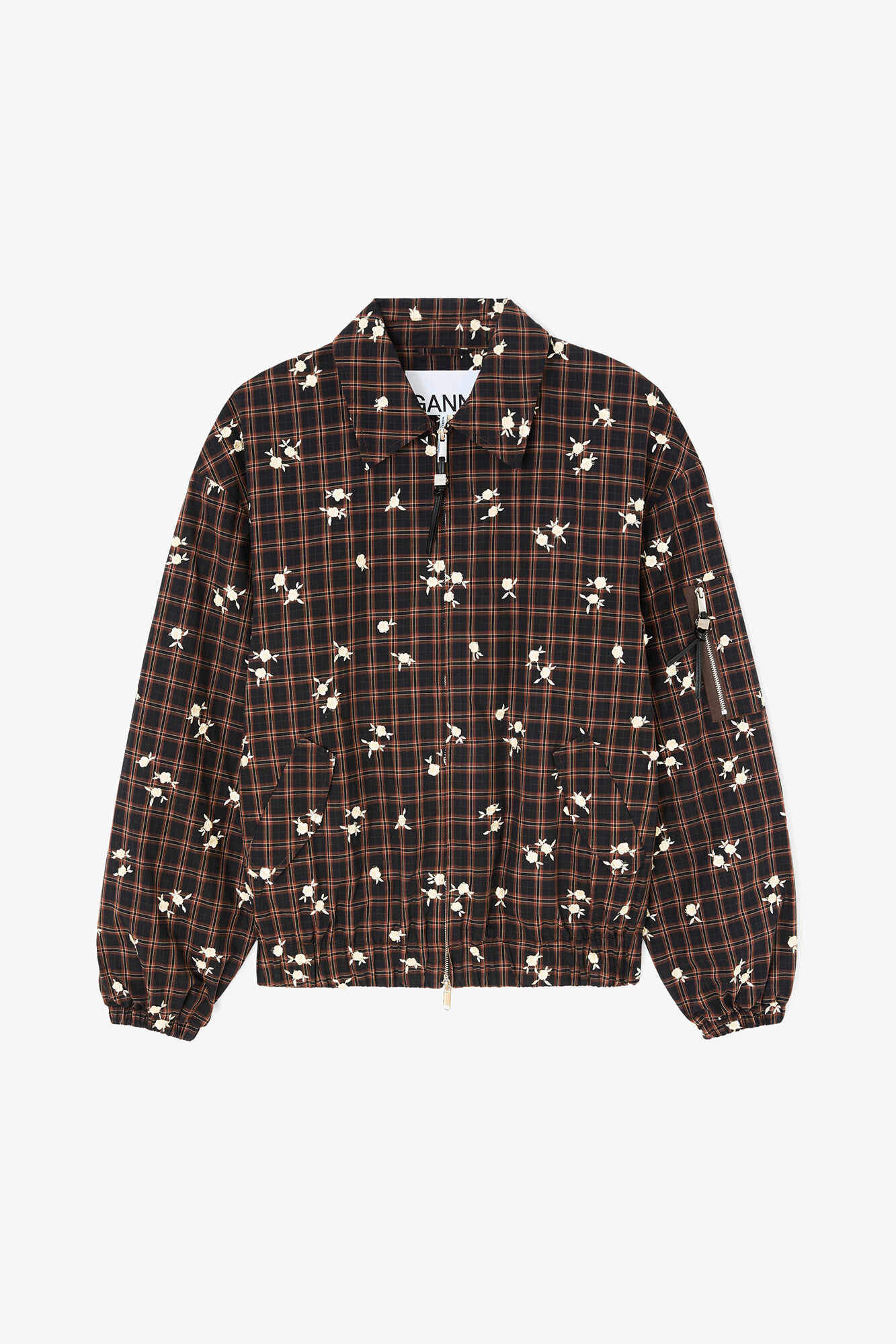 Bomber in Printed Check, Organic Cotton, in colour Cappuccino - 1 - GANNI