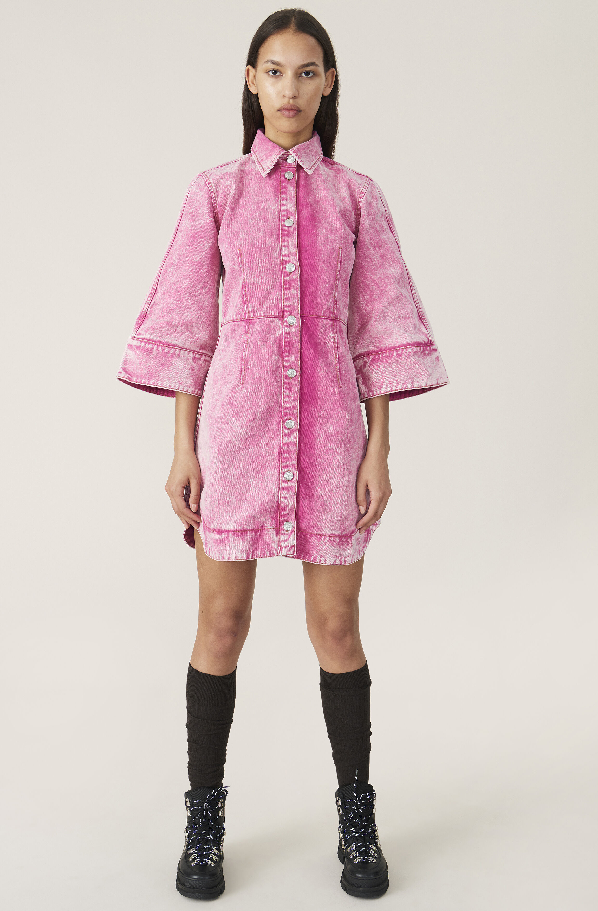 pink denim dress