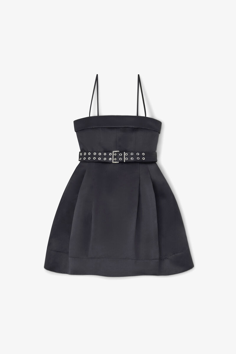 Svart satengkjole, Recycled Polyester, in colour Black - 1 - GANNI