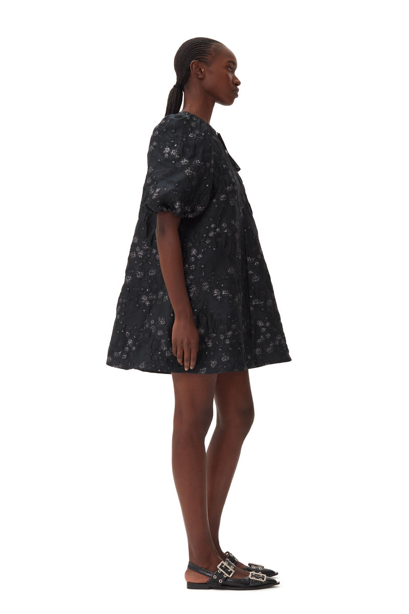 Black/Silver 3D Jacquard A-line Mini Dress, in colour Black - 3 - GANNI