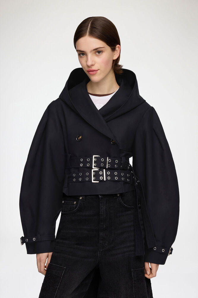 Trench Jacket in Double Cotton, Black