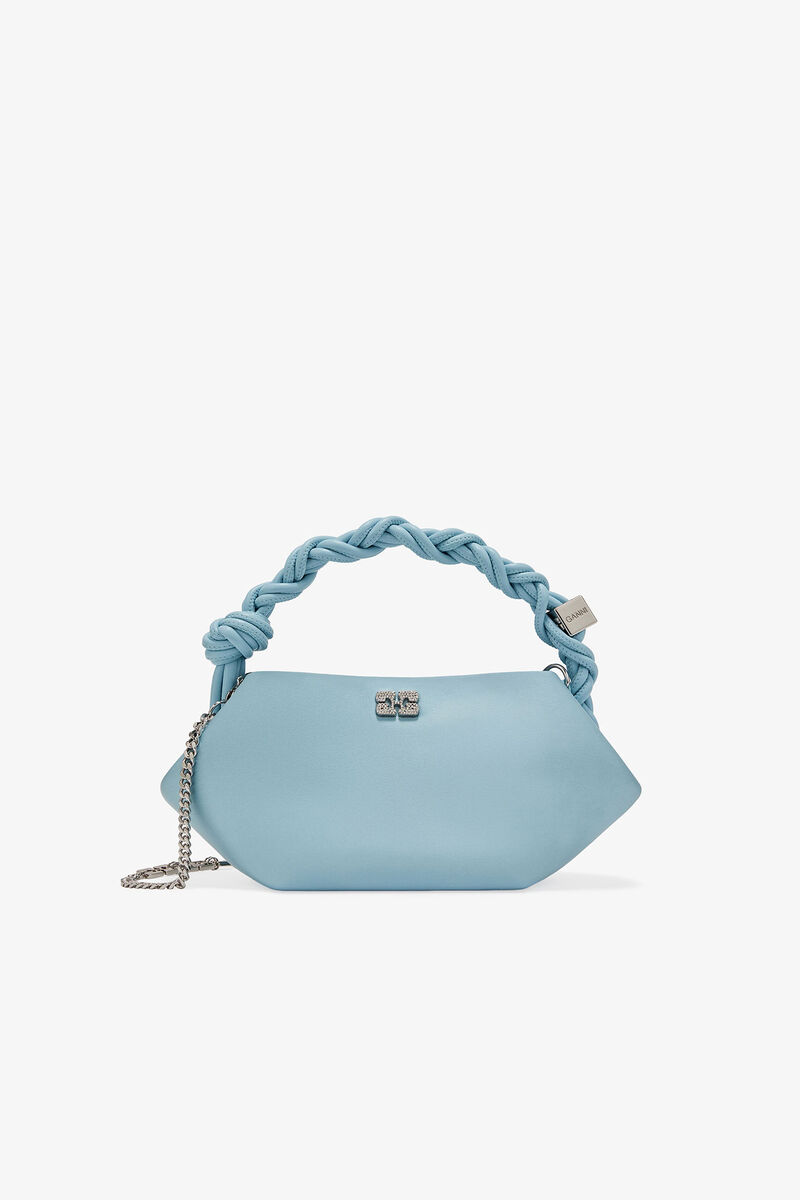Icy Blue Satin Mini GANNI Bou Bag, Recycled Polyester, in colour Icy Blue - 1 - GANNI